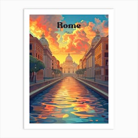 Rome Italy Sunset Travel Illustration Art Print