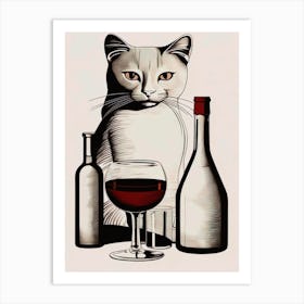 Cat With Wine Art Print