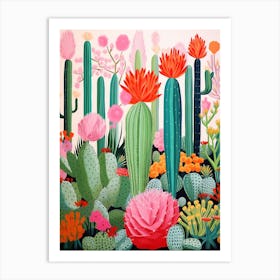 Pink And Green Cacti Art Print