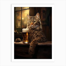 Cat With Beer Art Print