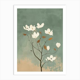 Dogwood Tree Minimal Japandi Illustration 3 Art Print