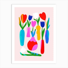 Minimal colourful Tulip Flowers in Vases pink Art Print