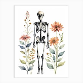 Floral Skeleton Watercolor Painting (6) Art Print