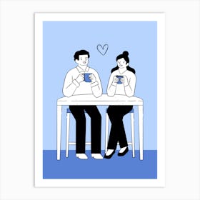 Couple Drinking Coffee Hand Drawing Illustration Art Print