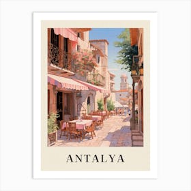 Antalya Turkey 6 Vintage Pink Travel Illustration Poster Art Print