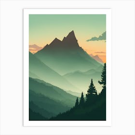 Misty Mountains Vertical Background In Green Tone 7 Art Print