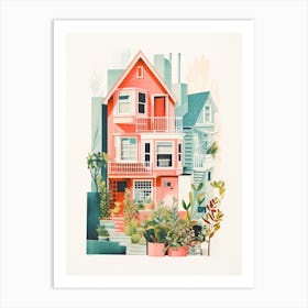 A House In San Francisco, Abstract Risograph Style 3 Art Print