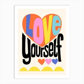 Love Yourself Colorful Folk Art Hearts Illustration Art Print