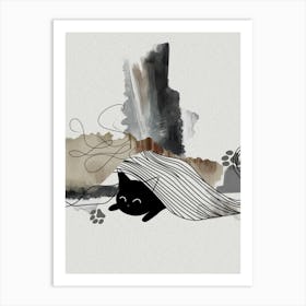 Black Cat In A Blanket Art Print