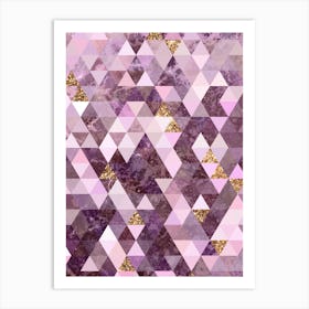 Abstract Triangle Geometric Pattern in Pink and Glitter Gold n.0007 Art Print
