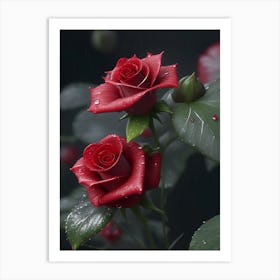 Red Roses At Rainy With Water Droplets Vertical Composition 6 Art Print