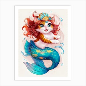 Mermaid Cat 5 Art Print