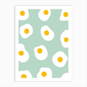 Fried Eggs Breakfast Pattern on Sage Green Art Print