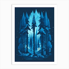 A Fantasy Forest At Night In Blue Theme 29 Art Print