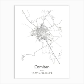 Comitan,Mexico Minimalist Map Art Print