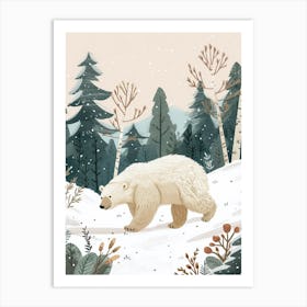 Polar Bear Walking Through A Snow Covered Forest Storybook Illustration 4 Art Print