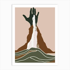 Hand Reaching Out Of A Mountain Art Print