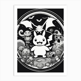 Halloween Pokemon Black And White Pokedex Art Print