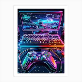 Neon Gamer Desktop Wallpaper Art Print