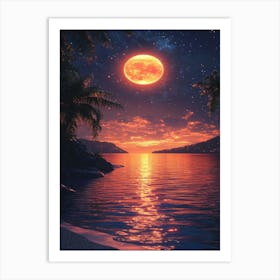 Moon Over The Ocean Art Print