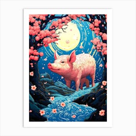 Pig In Cherry Blossoms Art Print