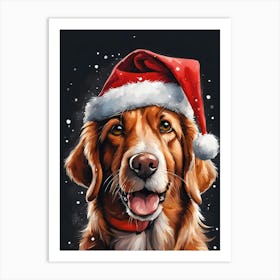 Cute Dog Wearing A Santa Hat Painting (18) Art Print