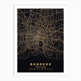 Bangkok Thailand Black And Gold Map Art Print