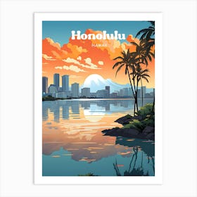 Honolulu Hawaii Vacation Travel Illustration Art Print