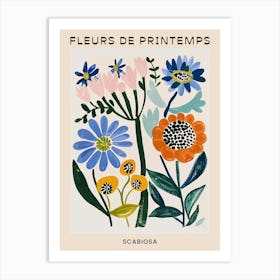 Spring Floral French Poster  Scabiosa 3 Art Print