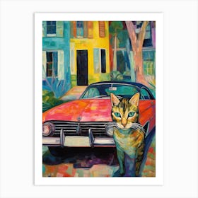 Cadillac El Dorado Vintage Car With A Cat, Matisse Style Painting 1 Art Print