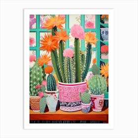 Cactus Painting Maximalist Still Life Carnegiea Gigantea Cactus  1 Art Print