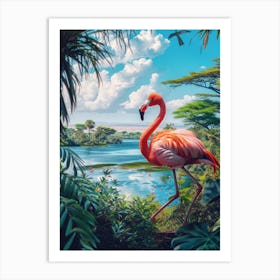 Greater Flamingo Lake Bogoria Baringo Kenya Tropical Illustration 1 Art Print
