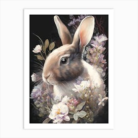 Rabbit And Flowers 3 Art Print