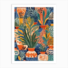 Colorful illustration of Mediterranean Pots And Plants Art Print