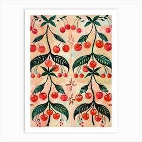 Folk Cherries And Bows 2 Pattern Art Print