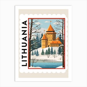 Retro Winter Stamp Poster Trakai Castle Lithuania Art Print