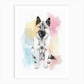 German Shepherd Dog Pastel Line Watercolour Art Print