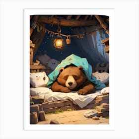 Bear Sleeping In A Bed Art Print