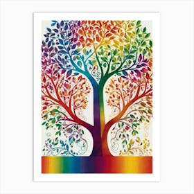 Default Stylized Tree Of Life In Bright Rainbow Colors On A Wh 1 Art Print