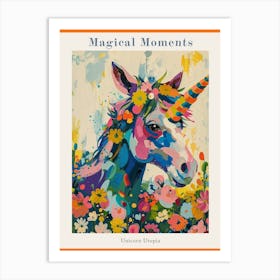 Floral Fauvism Style Unicorn Portrait 3 Poster Art Print