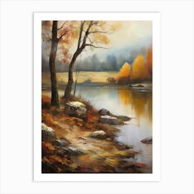 Forest Lake, Autumn Lake, Vintage Oil Painting, Farmhouse Wall Decorations, Antique Landscape, Vintage Landscape Oil Painting.2 1 Art Print