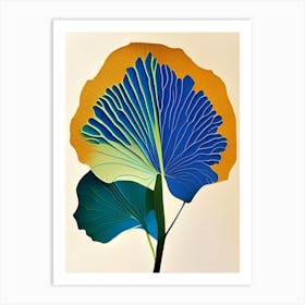 Ginkgo Leaf Colourful Abstract Linocut Art Print