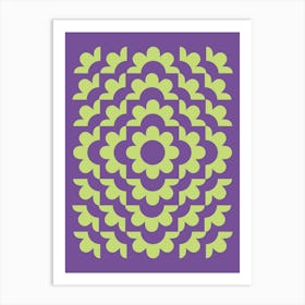 Midcentury Modern Abstract Geometric Flower Pattern Floral in Purple Forest Sage Green Art Print