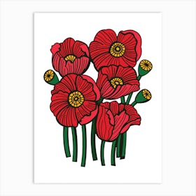 Red Poppies Contemporary Botanical Illustration Art Print