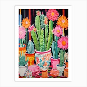 Cactus Painting Maximalist Still Life Woolly Torch Cactus 4 Art Print