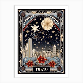 Tokyo, Japan, Tarot Card Travel  Line Art 1 Art Print