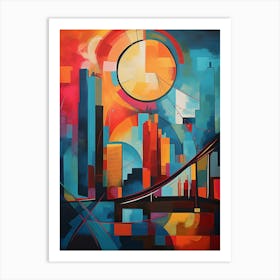New York City II, Avant Garde Modern Abstract Vibrant Painting in Cubism Style Art Print