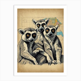 Three Lemurs Art Print