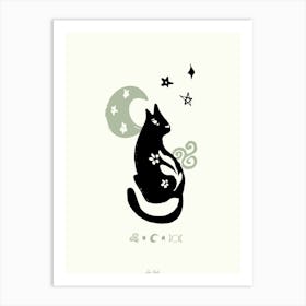 Magic Black Cat With Moon And Stars Sage Art Print