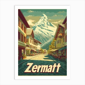 Aihrgdesign A Retro Travel Poster For Zermatt 3 Art Print